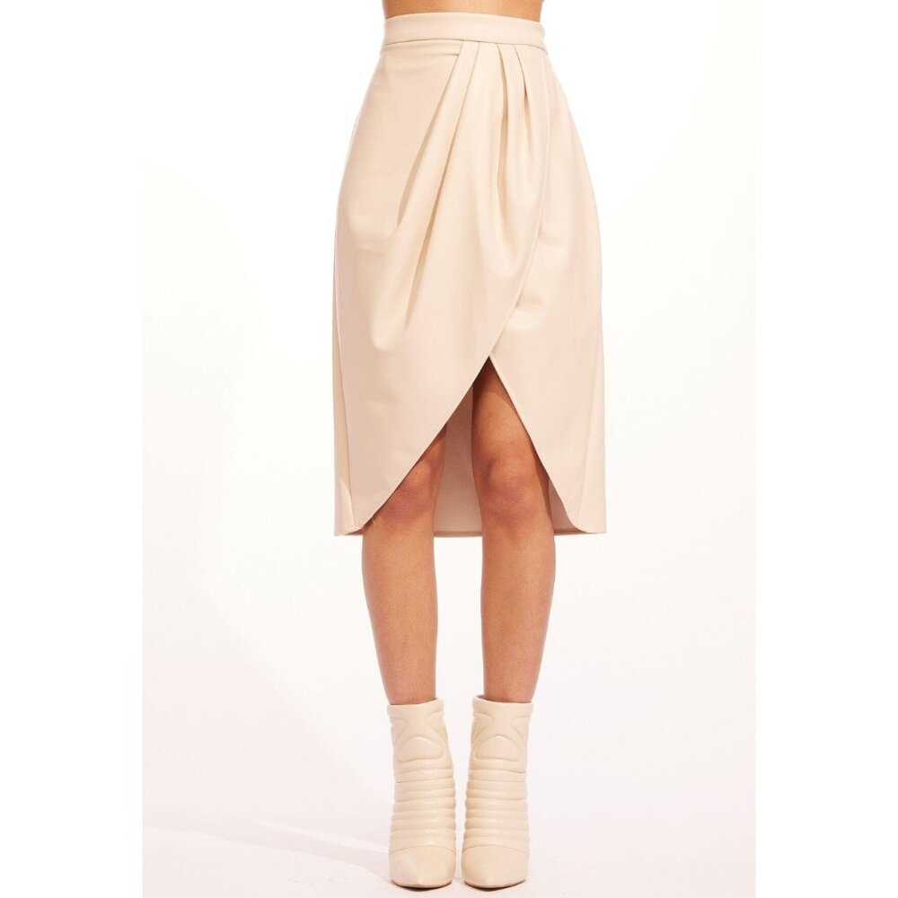 Eva Franco Anthropologie Midi Faux Leather Tulip Pencil Skirt in Ivory